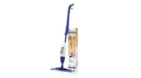 The best mop for wooden floors: Bona Wood Floor Spray Mop Kit in blue beside box