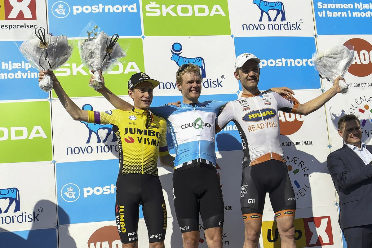 Jonas Vingegaard, Niklas Larsen and Rasmus Quaade on the final podium