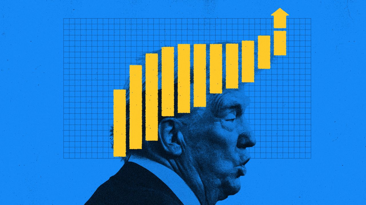 Illustration of Donald Trump&#039;s hair representing an inflation chart