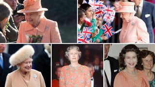 Queen Elizabeth wearing peach outfits