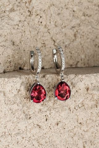 The Diamond Store Astra 6.80ct Lab Ruby and Diamond Drop Pear Cut Earrings