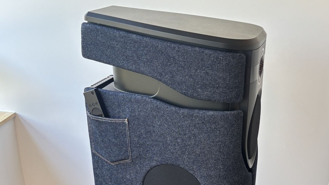 Focal special edition speaker in denim with a pocket close up