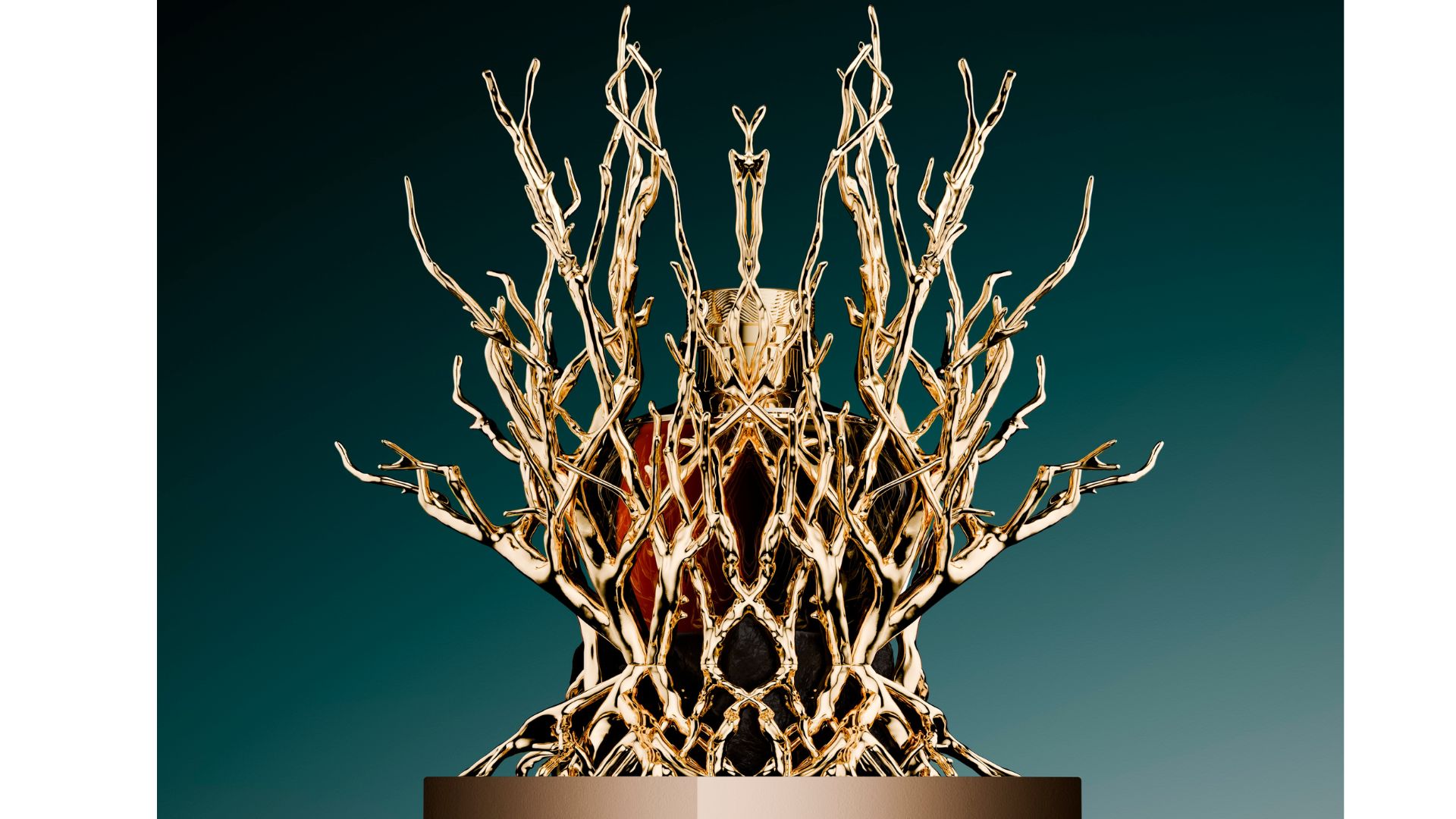 an image of the whisky in its sculptural case from the back