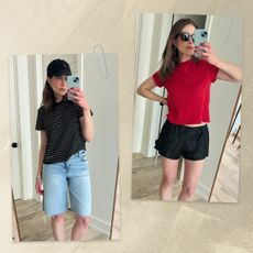 Collage of summer 2026 Reformation shorts on a 5'4" fashion editor