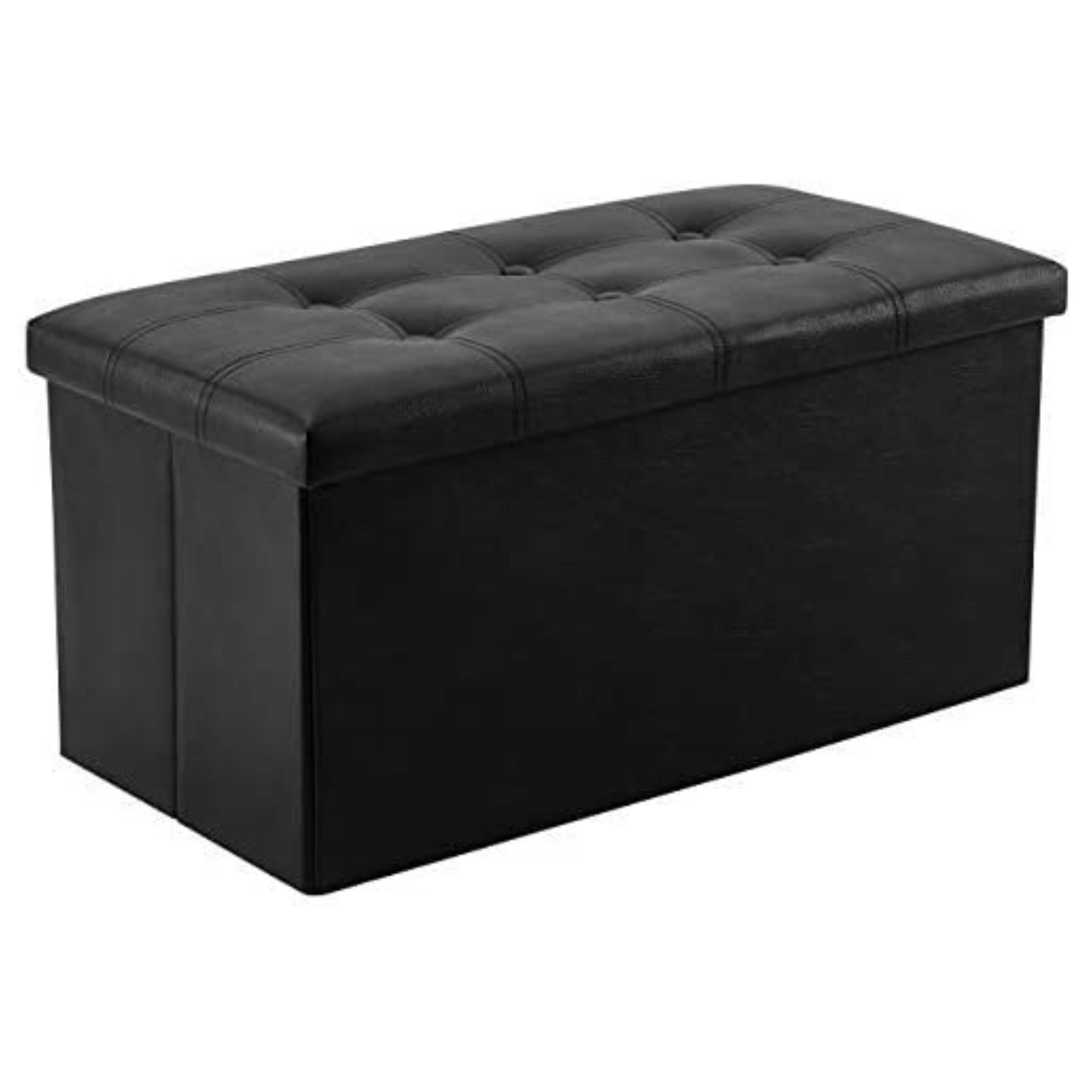 Bangku penyimpanan yang terbuat dari bahan hitam.