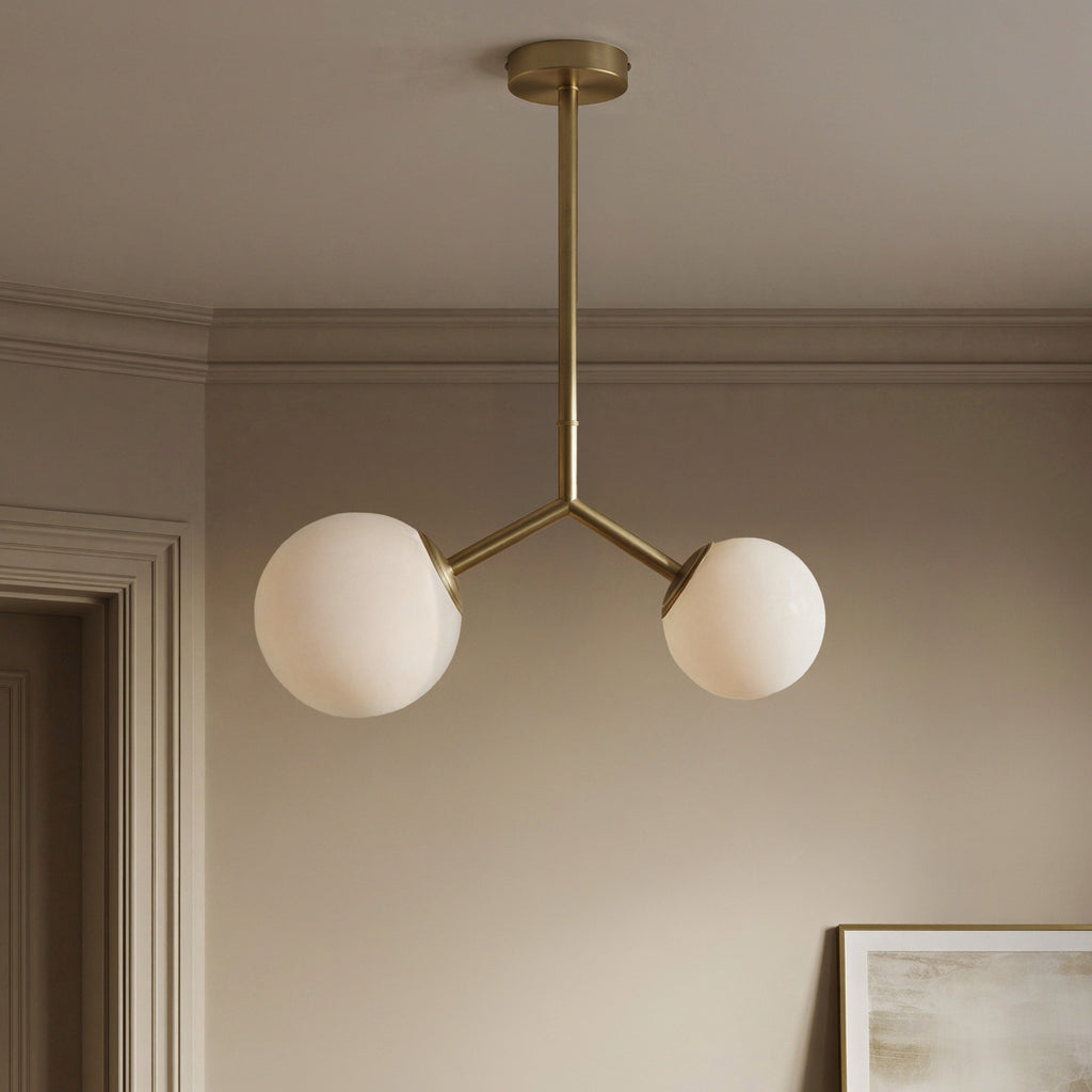 Double Bubble Pendant in Frosted Glass and Brass