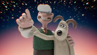 Wallace and Gromit wearing a VR headset