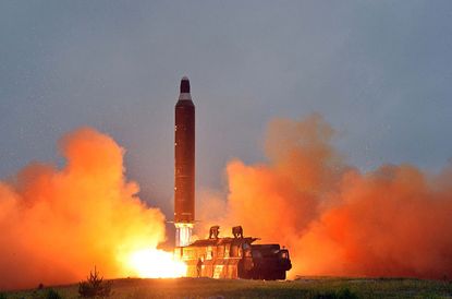 A missile test launch in North Korea.