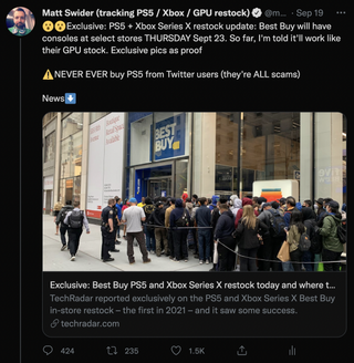 PS5 restock Twitter alerts in US from Matt Swider