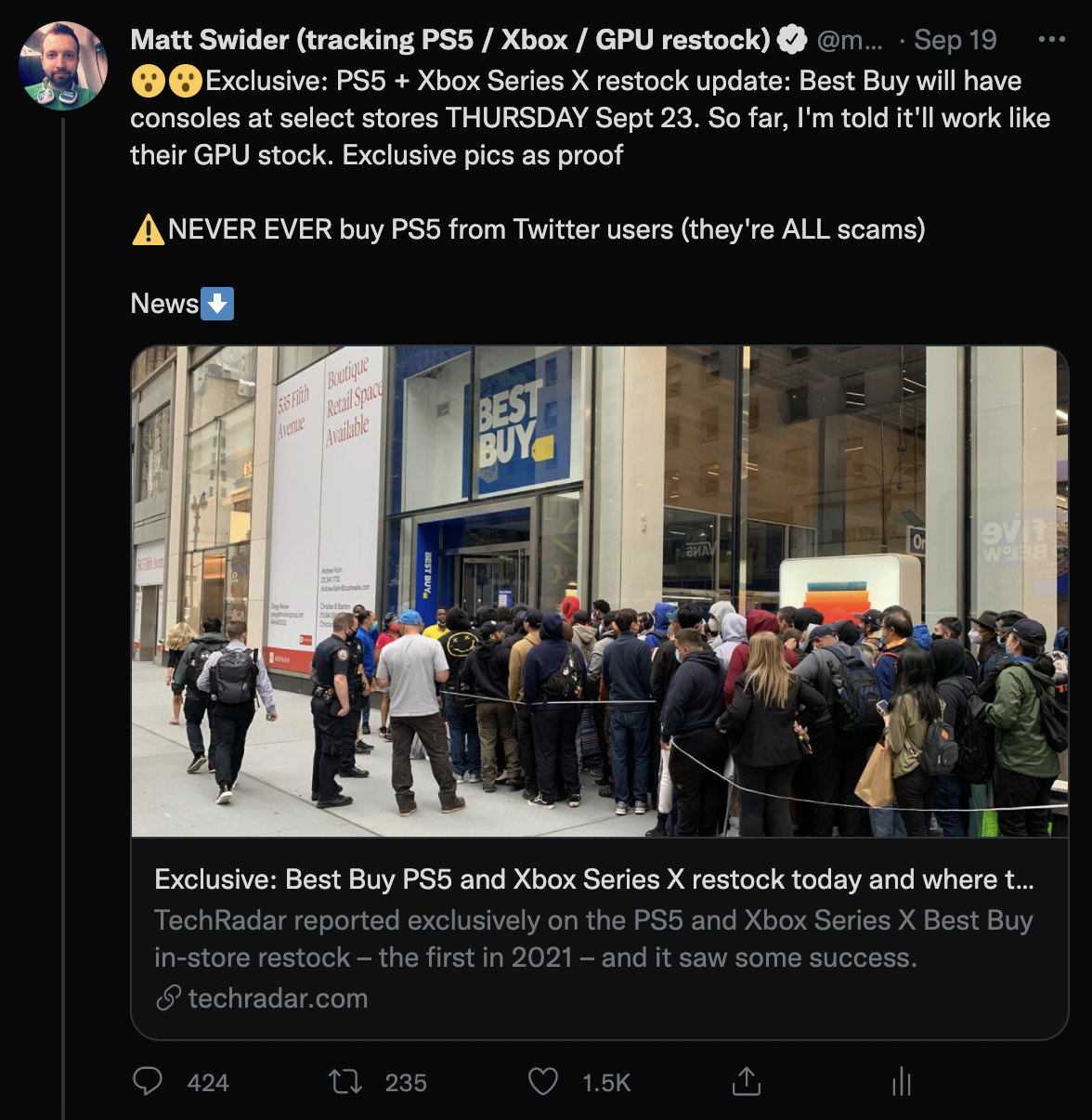 PS5 restock Twitter alerts in US from Matt Swider