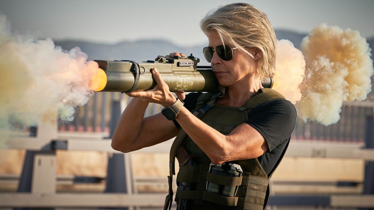 Linda Hamilton as Sarah Connor.