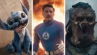 Split image showing three sci-fi movies from 2025: Lilo & Stitch, The Fantastic Four: First Steps, and Predator Badlands.