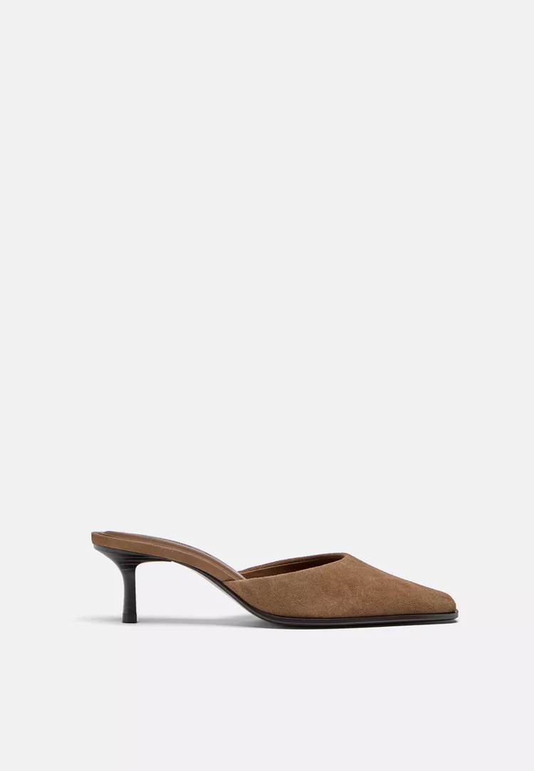 Stradivarius, Leather Kitten Heel Mules