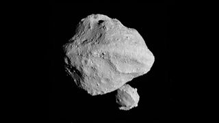 This image shows the &quot;moonrise&quot; of the satellite as it emerges from behind asteroid Dinkinesh as seen by the Lucy Long-Range Reconnaissance Imager (L&#039;LORRI), one of the most detailed images returned by NASA&#039;s Lucy spacecraft during its flyby of the asteroid binary. This image was taken at 12:55 p.m. EDT (1655 UTC) Nov. 1, 2023, within a minute of closest approach, from a range of approximately 270 miles (430 km). From this perspective, the satellite is behind the primary asteroid.