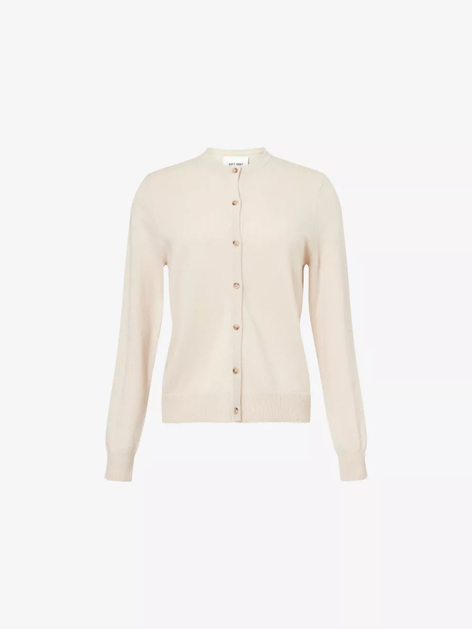 Round-Neck Regular-Fit Cashmere Cardigan - Xs