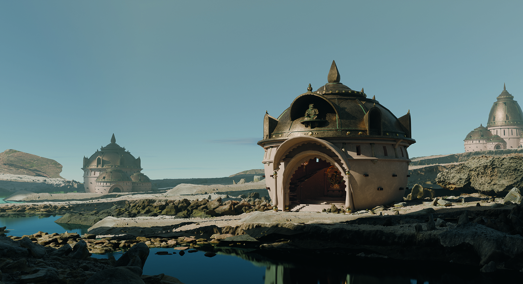 Paint believable environments; temple