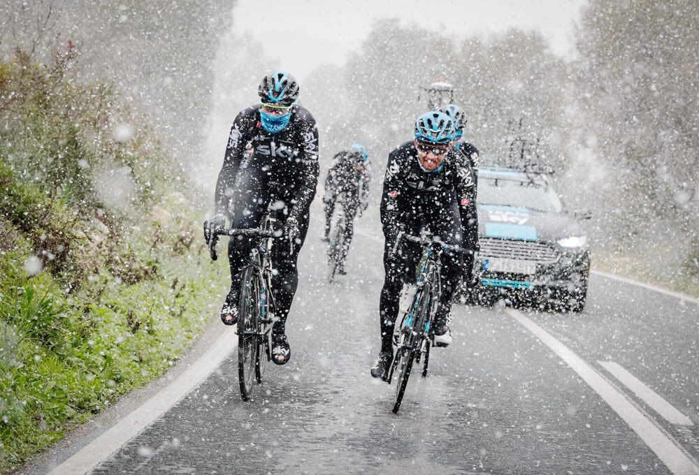 Team Sky out in the snow