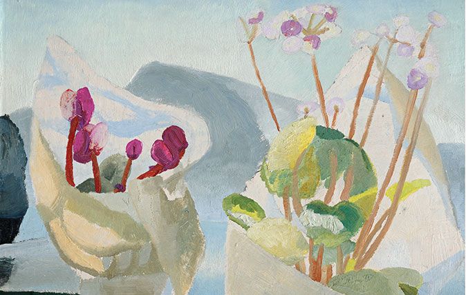 Winifred Nicholson, Cyclamen and Primula, 1923. Oil on board, 50 x 50 cm. Image courtesy of Kettle’s Yard, University of Cambridge