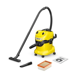 Kärcher Wd 4 Wet & Dry Vacuum Cleaner, Power: 1000w, Plastic Container: 20l, Suction Hose: 2.2m, Blower Function, Flat Pleated Filter, Floor and Crevice Nozzle, Yellow