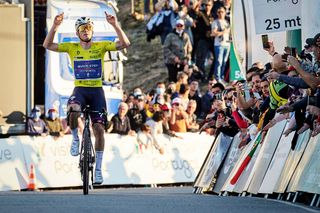 Remco Evenepoel celebrates victory at the 2022 Volta ao Algarve