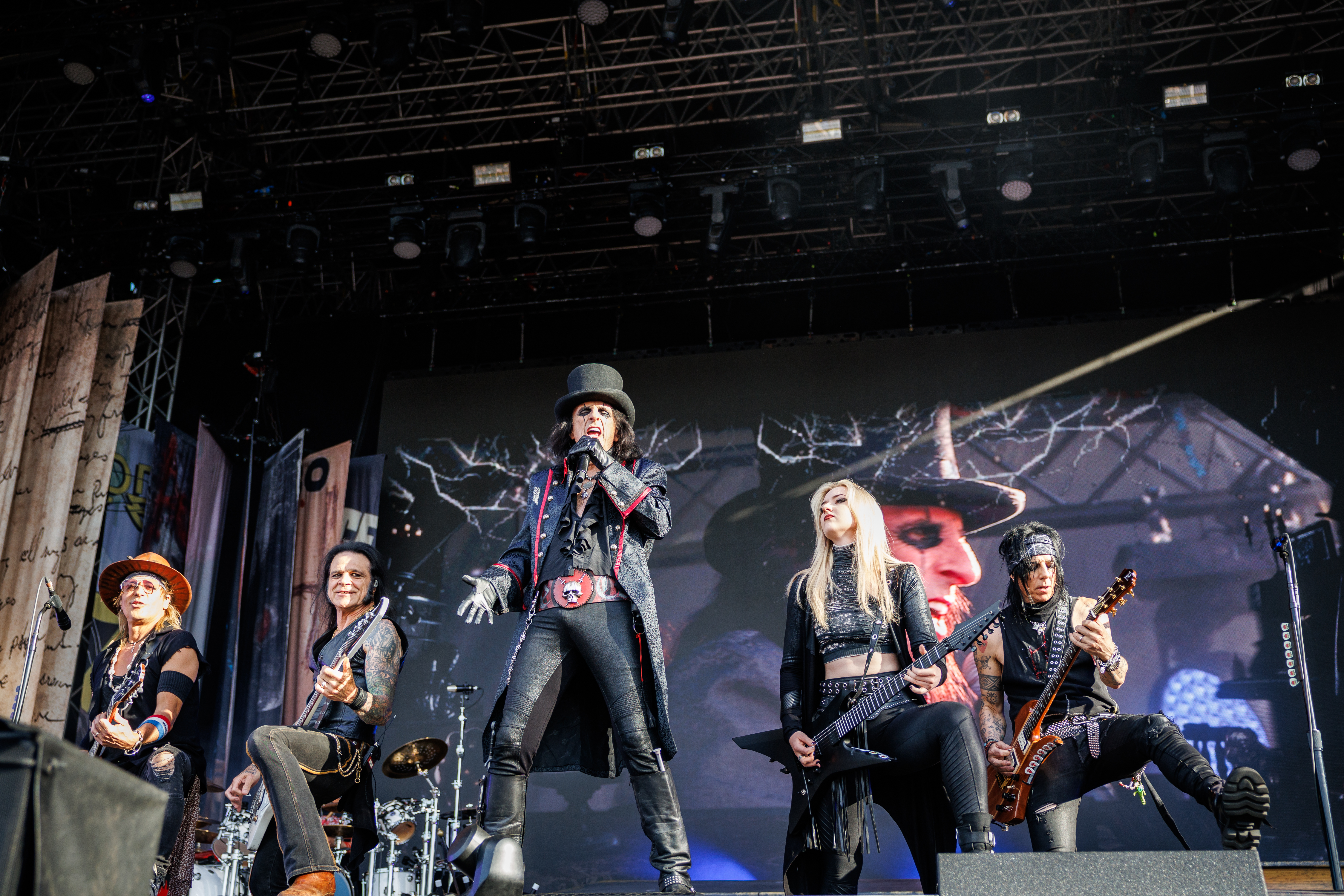 (L-R) Ryan Roxie, Chuck Garric, Alice Cooper, Anna Cara and Tommy Henriksen perform on stage during the Tons of Rock festival at Ekebergsletta on June 25, 2026 in Oslo, Norway