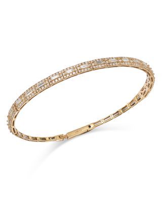 Diamond Baguette & Round Flexible Bangle Bracelet in 14k Yellow Gold, 2.0 Ct. T.w.
