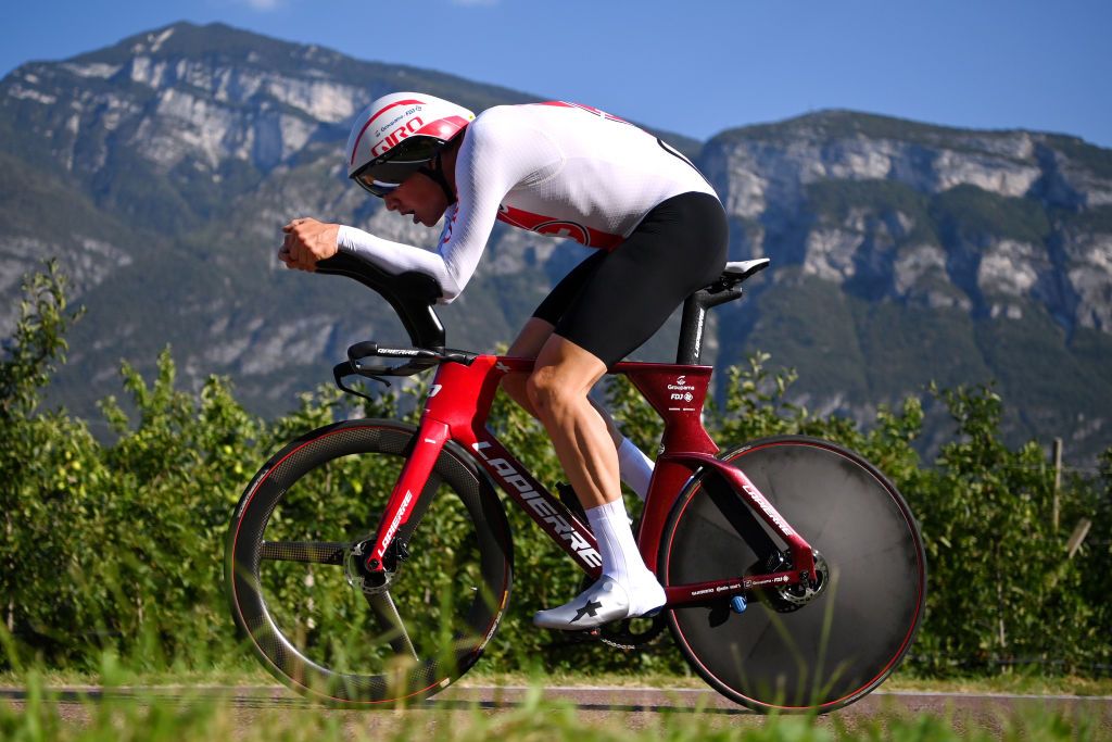 TRENTO ITALY SEPTEMBER 09 sprints during the 27th UEC Road Cycling European Championships 2021 Elite Mens Individual Time Trial a 224km race from Trento to Trento UECcycling ITT on September 09 2021 in Trento Italy Photo by Justin SetterfieldGetty Images