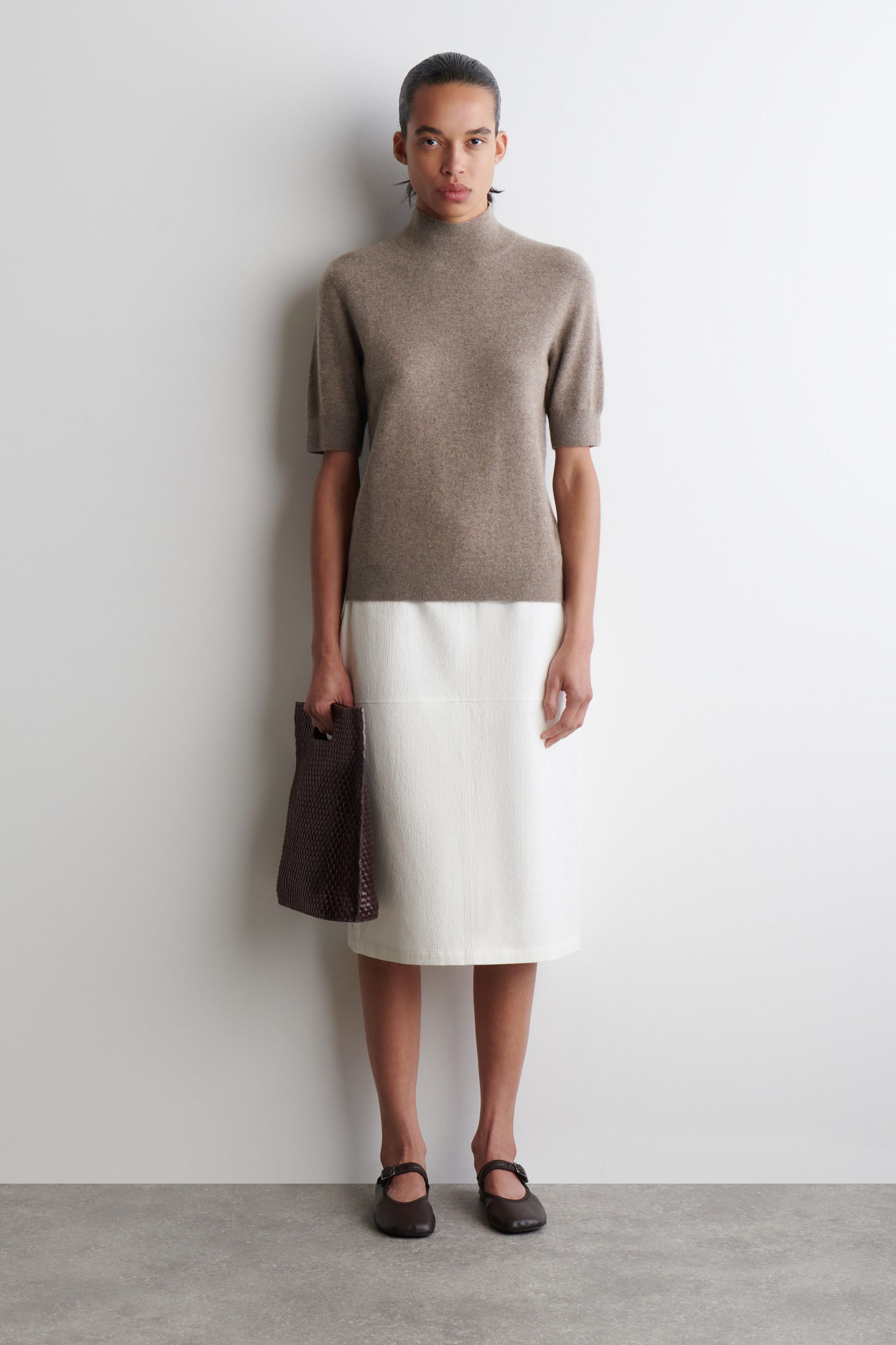 Crinkled-Cotton Pencil Skirt