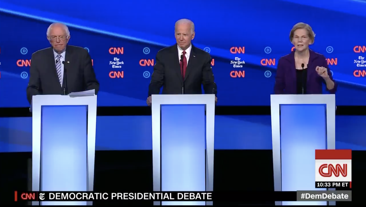 Joe Biden, Elizabeth Warren, and Bernie Sanders.