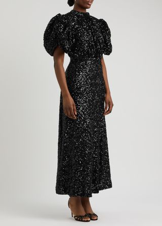 Open-Back Sequin Midi Dress