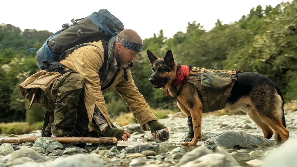 Brad Pitt and dog in Heart of the Beast