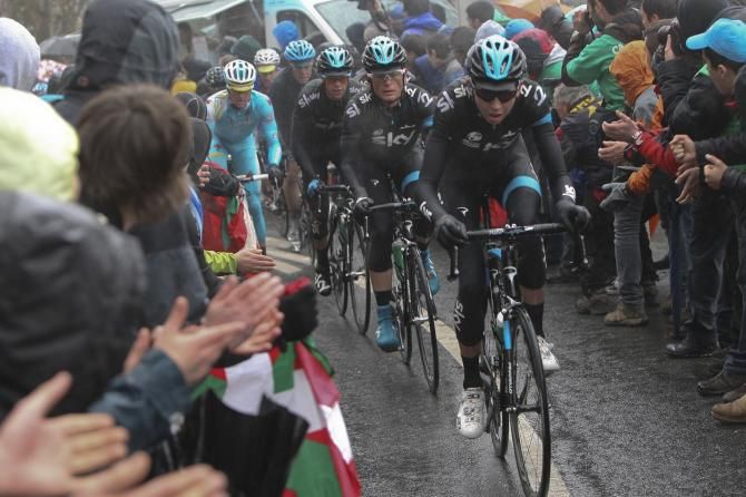 Dombrowski leads his Sky teammates through the crowd that were out in force despite the conditions