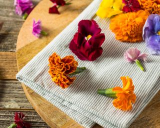 edible flowers on table linen