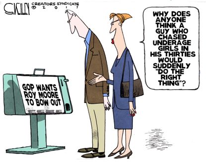 Political cartoon U.S. GOP Roy Moore sexual abuse