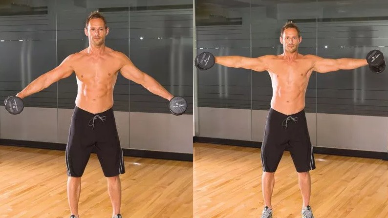 Man demonstrating quarter-rep lateral raise