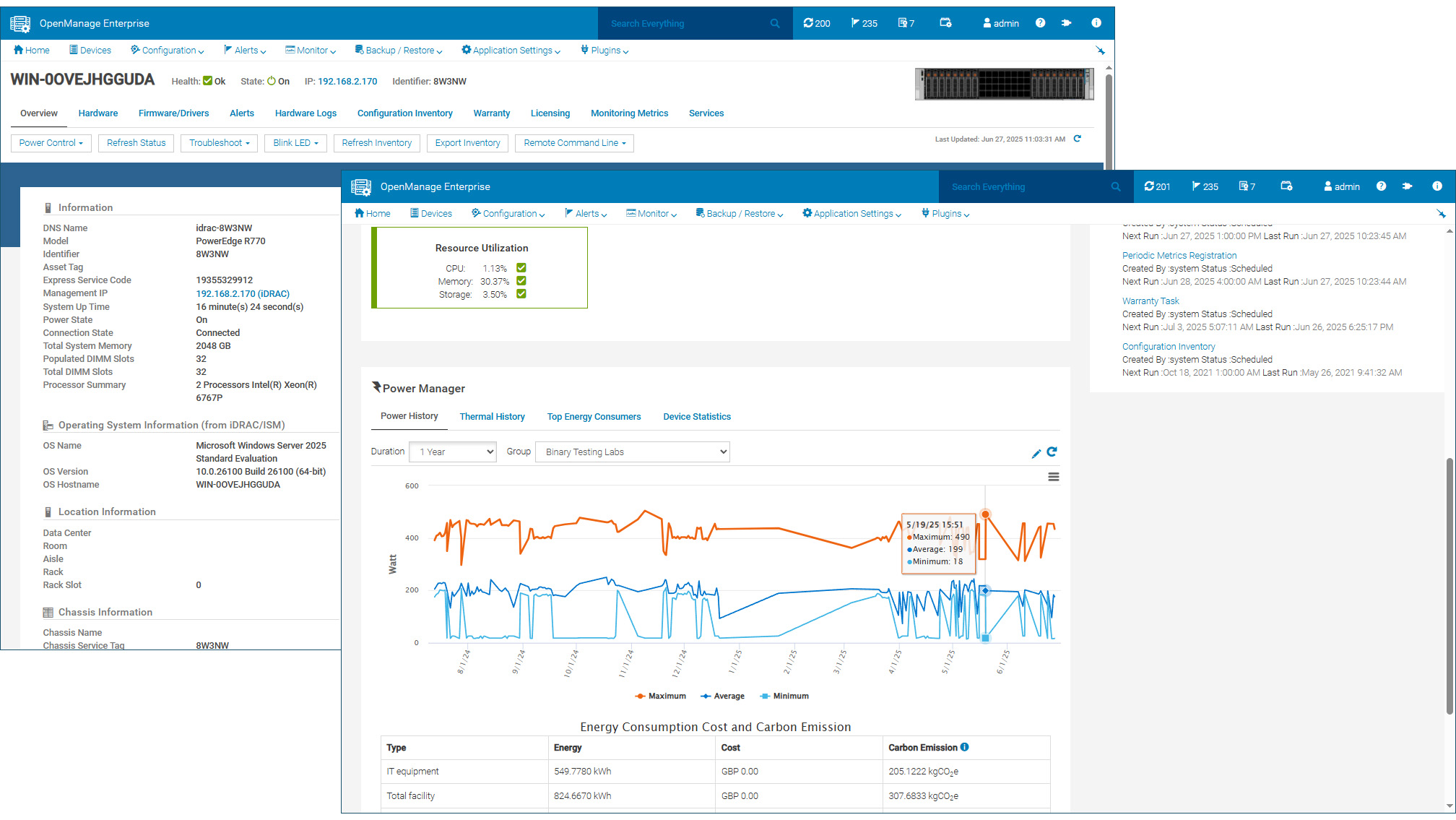 A screenshot of the OpenManage interface for the Dell PowerEdge R770