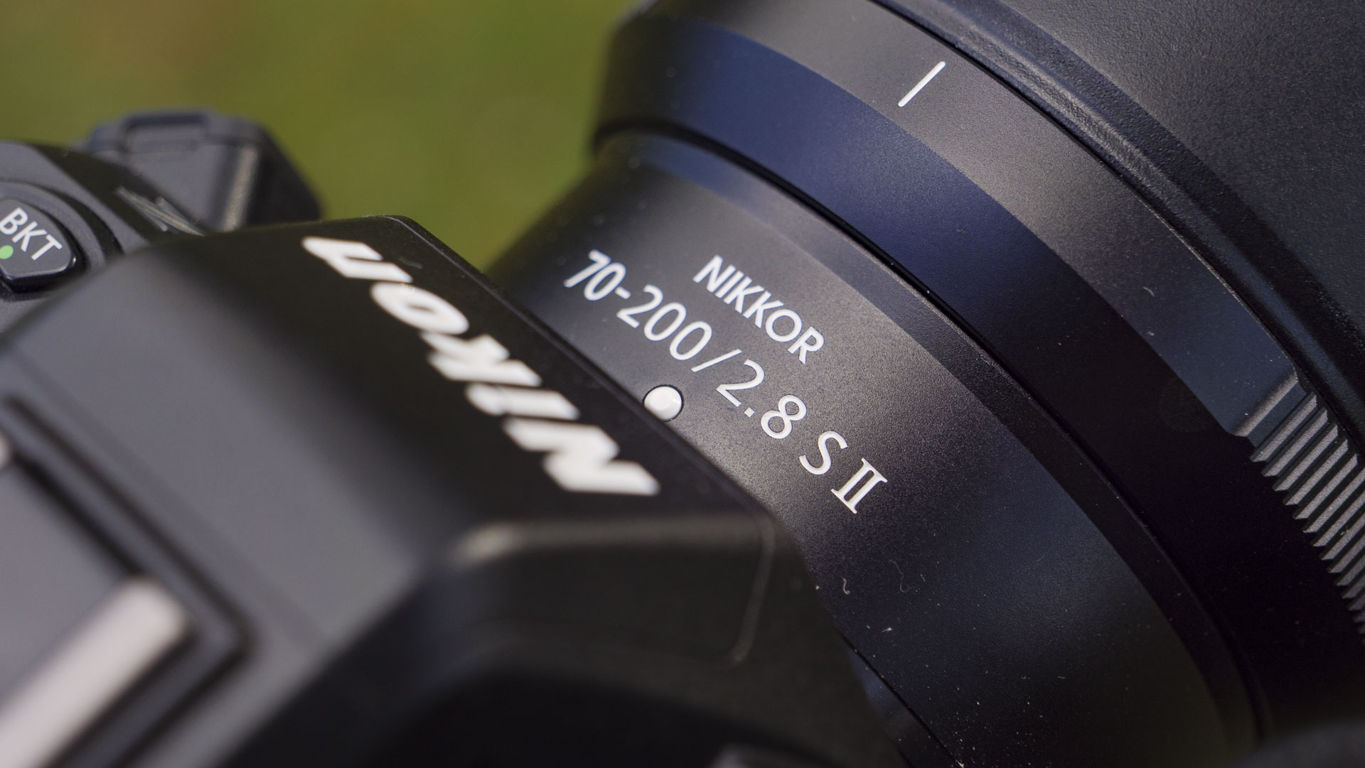 Close up of the Nikon Z 70-200mm f/2.8 VR S II lens' product name on the barrel