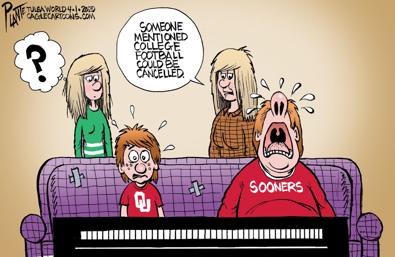 Editorial Cartoon U.S. Oklahoma University Sooners ESPN college football crying canceled