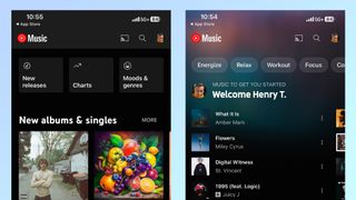 YouTube Music, a key feature of YouTube Premium, home screens are seen here.