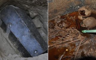 This 2,000-year-old black, granite sarcophagus was found in Alexandria, Egypt. Inside, archaeologists found a mix of sewage and skeletons.