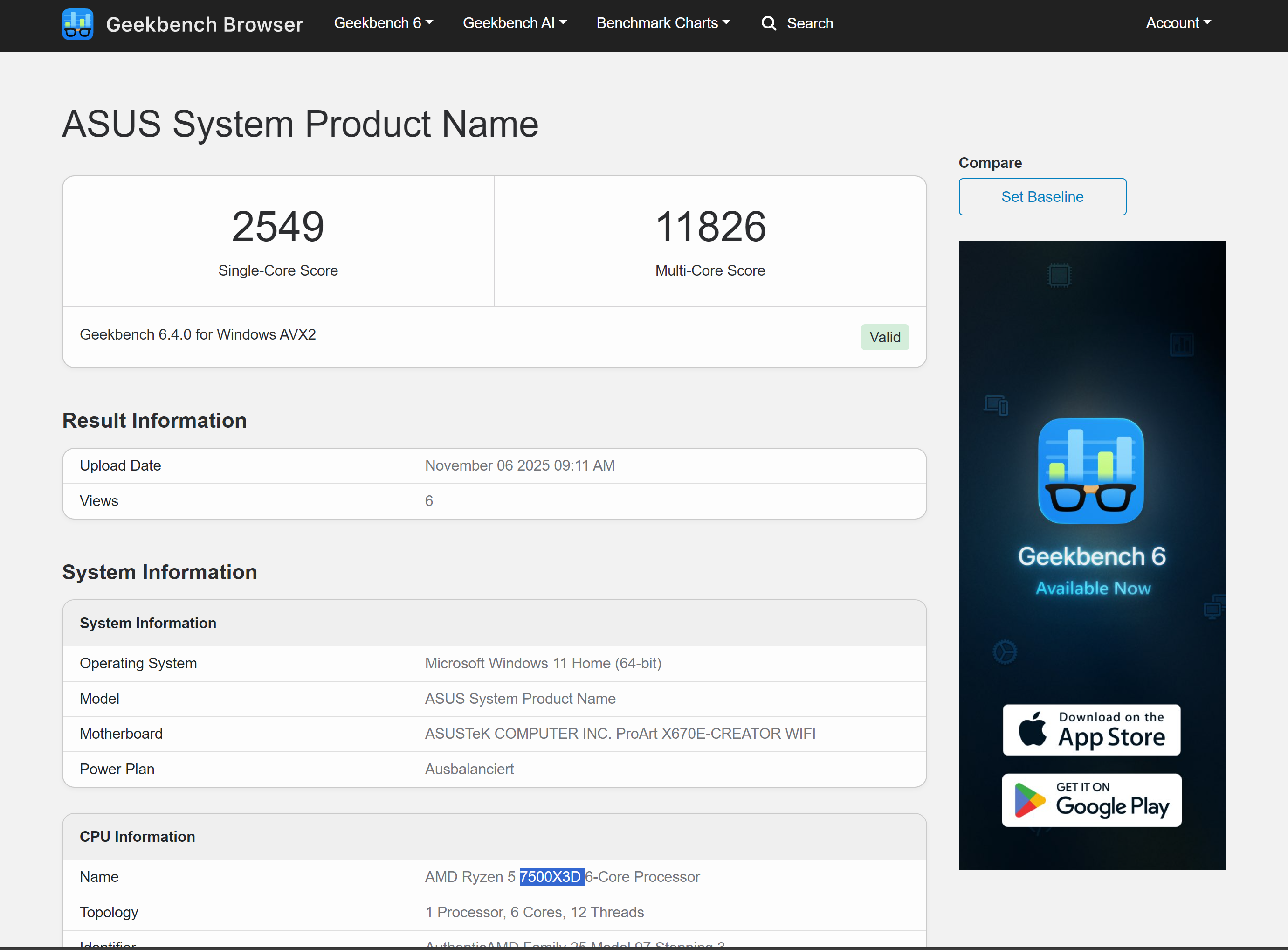 Ryzen 5 7500X3D&#039;s GeekBench scores