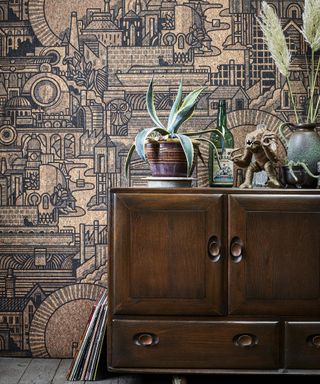 Cork wallpaper in hallway by The Monkey Puzzle Tree