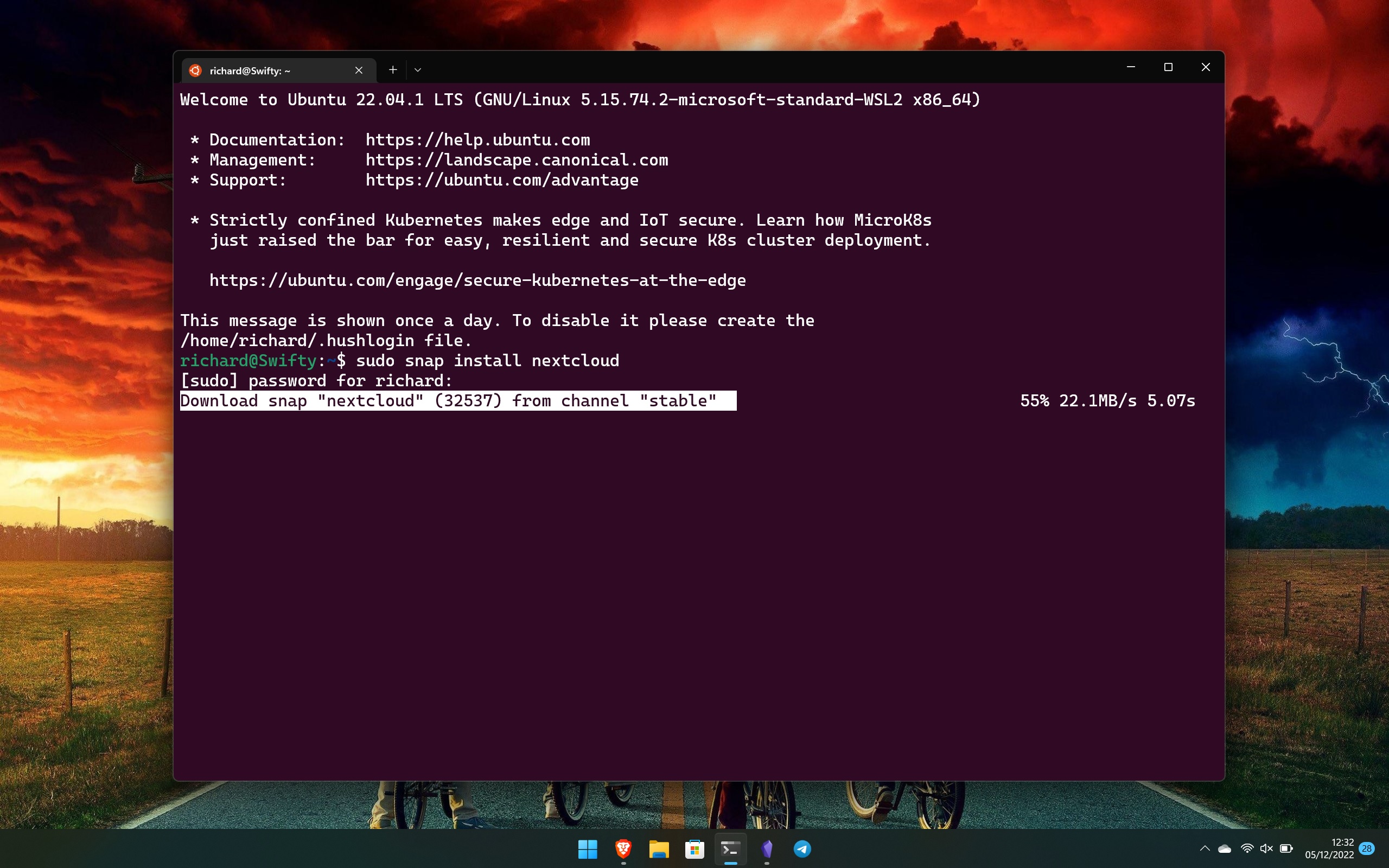 Моментальная установка в Ubuntu на WSL