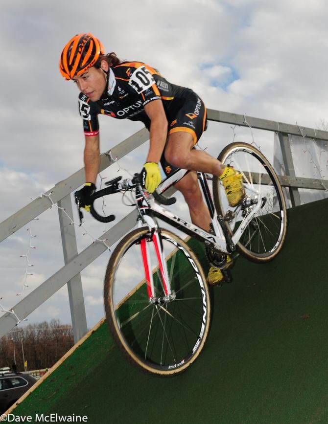Crystal Anthony (Optum Pro Team) descending the flyover on lap three