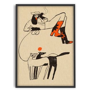 wall art print of cowgirl with red boots