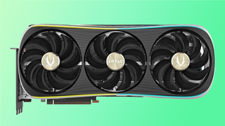 Zotac RTX 4090 AMP! graphics card on a green background