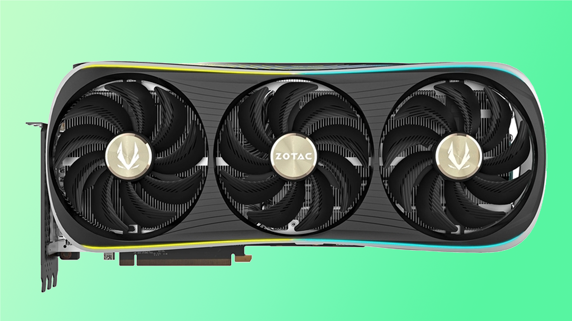 Zotac RTX 4090 AMP!  Grafikkarte auf grünem Hintergrund