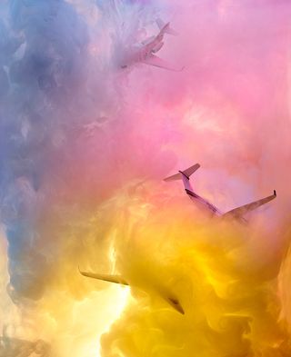 Airplanes Shot in clouds, by David LaChapelle, 2014