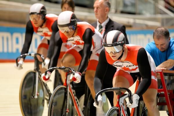 The Canadians power out of the block in the team sprint.