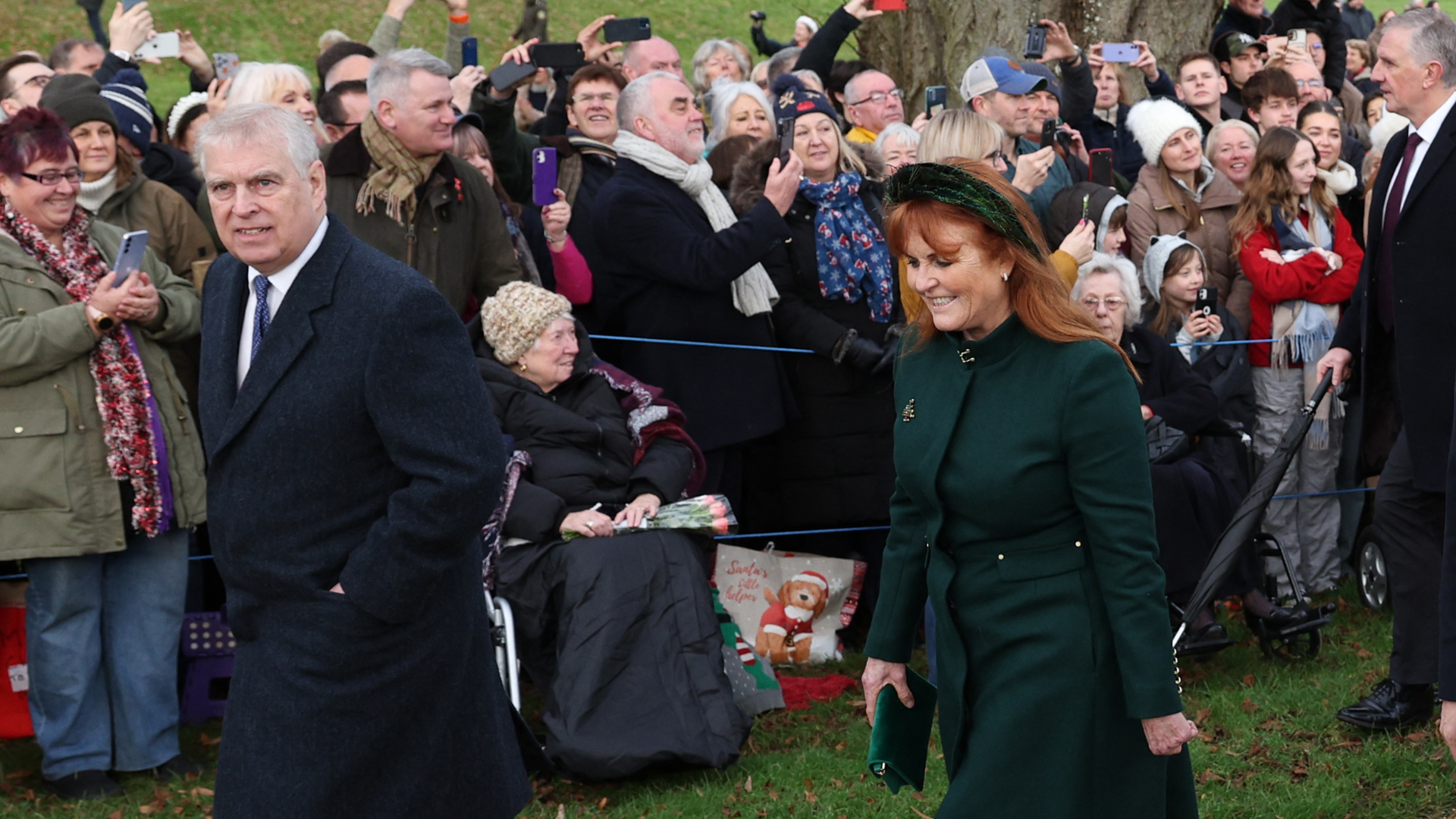 Sarah Ferguson and Prince Andrew walking to church on Christmas Day 2023